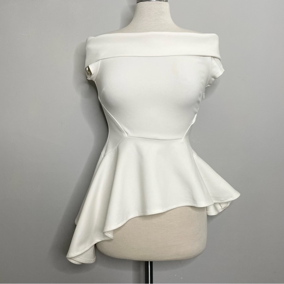 LULUS Off Shoulder Short Sleeve Asymmetric Peplum Top - Picture 1 of 6